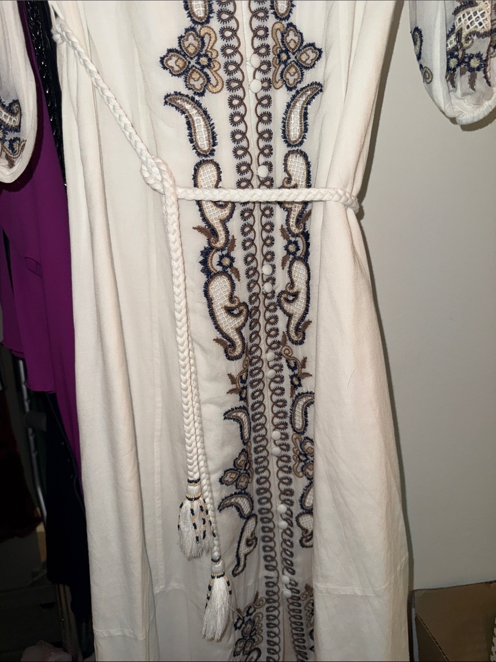 Embroidered White Maxi Dress with Navy & Tan Accents by J. Crew - Picture 6 of 10